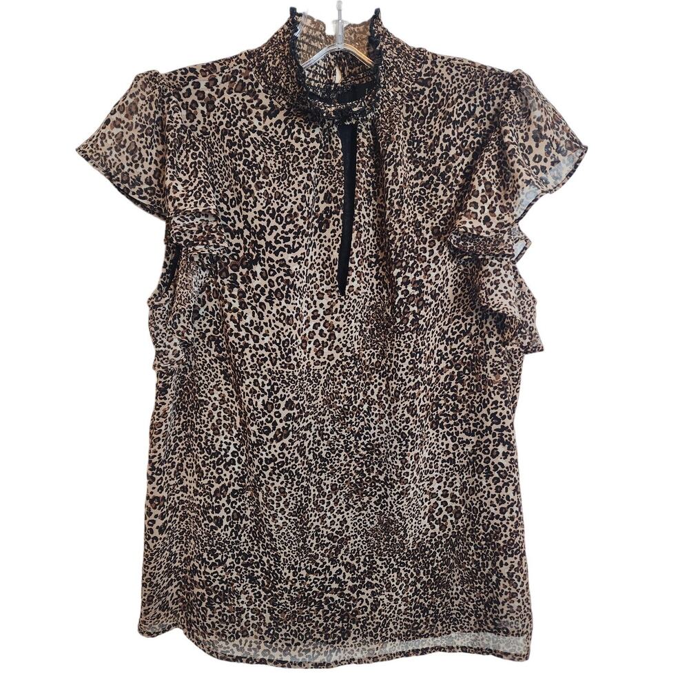 1.State Mock Neck Lightweight Animal Print Blouse, XS